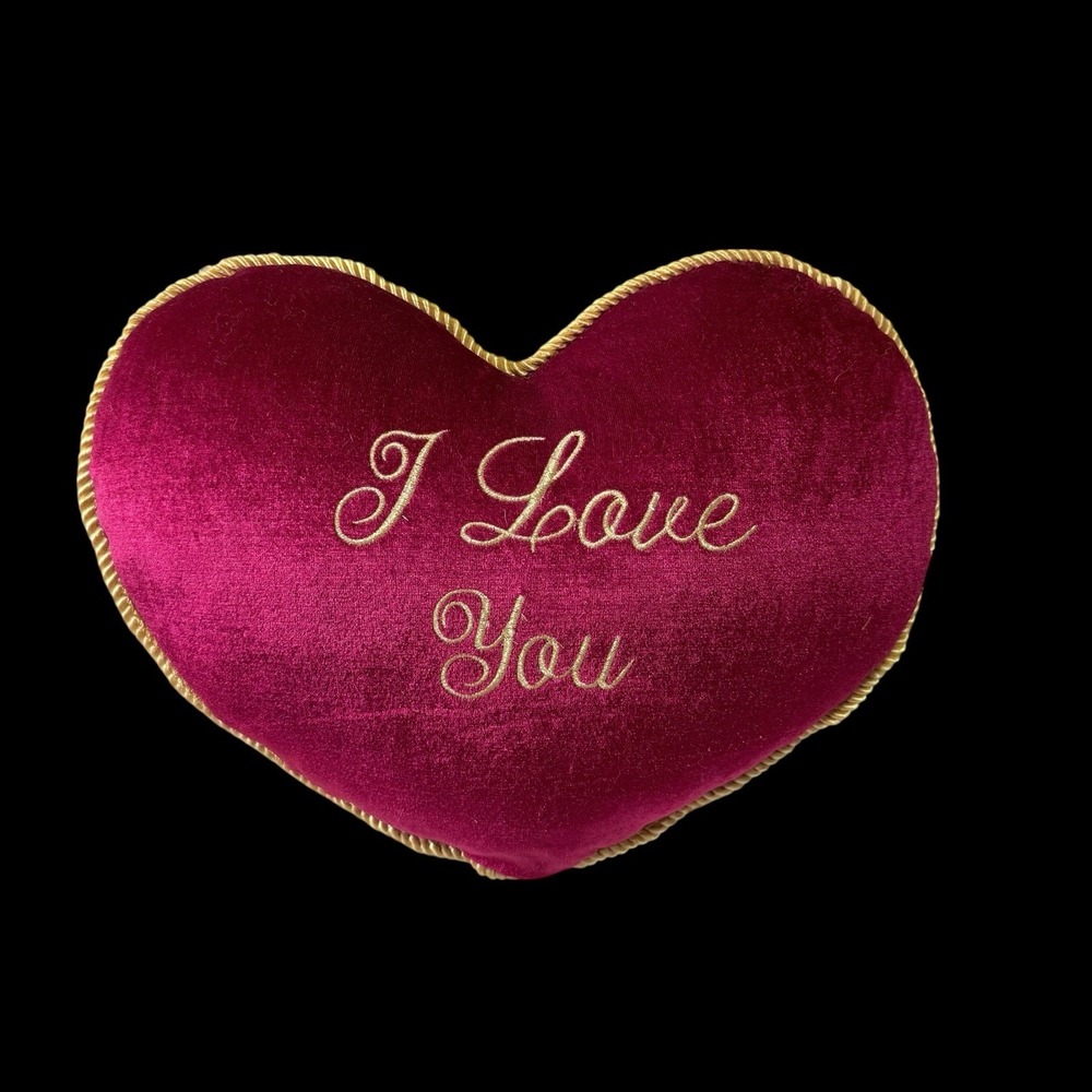 Vtg Carlton Cards Red Velvet W/gold Piping I Love You Heart Throw‎ Pillow Plush